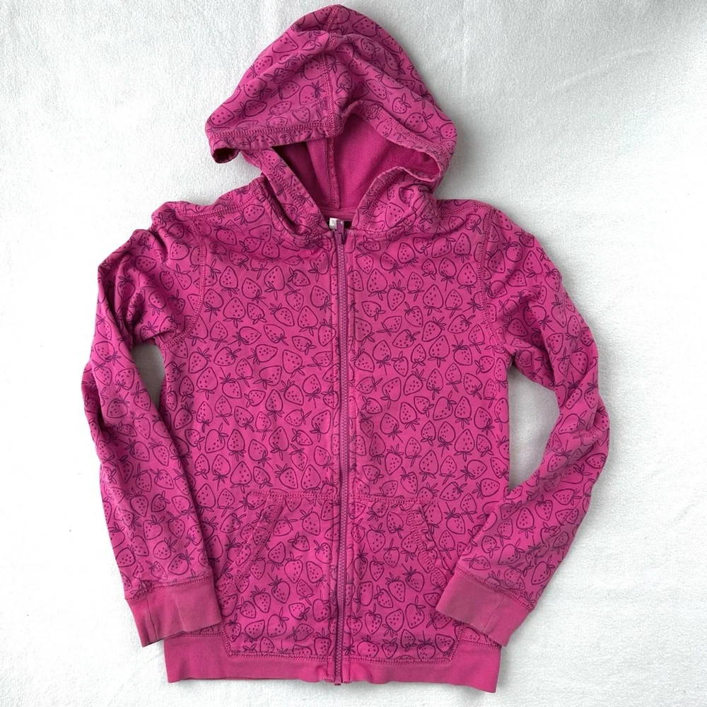 Tea Collection Girl's Strawberry‎ Full Zip Hoodie Sweatshirt Size 12 Pink Hooded